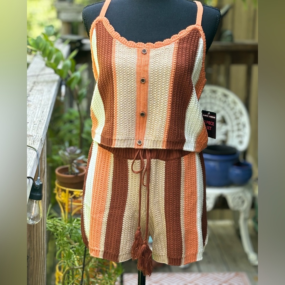 NWT Almost Famous Crocheted Short Tank Set
